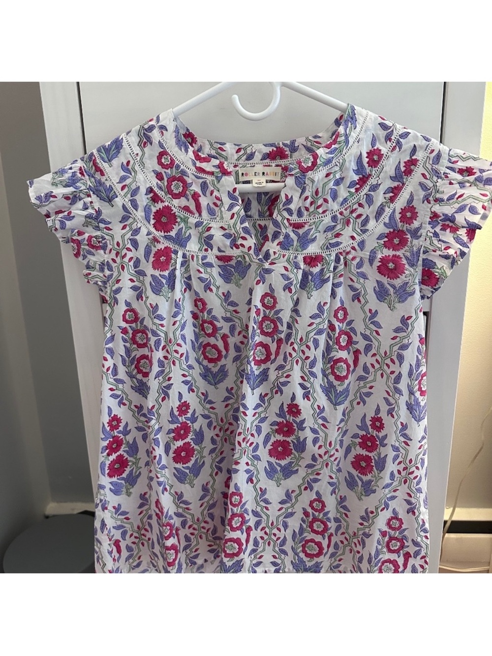 Roller Rabbit White Tunic with Pink & Lavender Floral Print